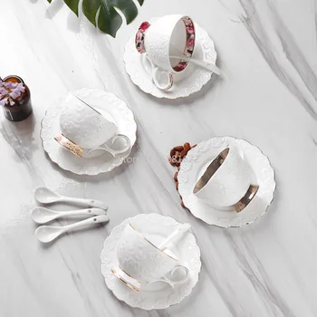 

Ceramic Cups and Saucers Coffee Cup Set Continental Tea Set Coffee Cup Solid Color English Afternoon Tea Cup Set