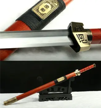 

ROSE WOOD SAYA DAMASCUS FOLDED STEEL SHARP CHINESE HAN SWORD QIN JIAN