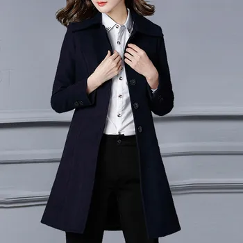 

Free Shipping2019 Thin Wool Blend Coat Women Long Sleeve Turn-down Collar Outwear Jacket Casual Autumn Winter