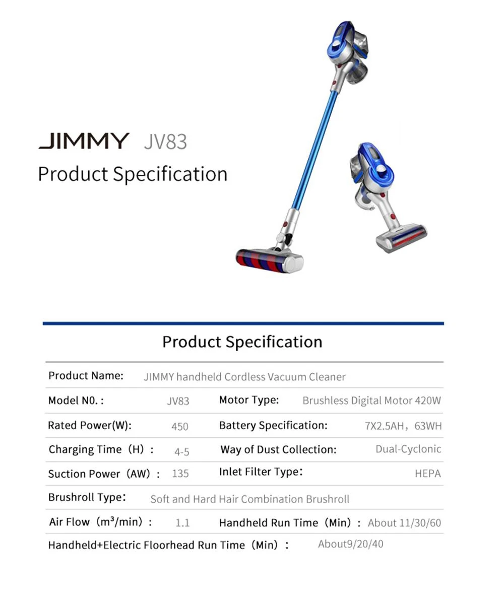 [Free Duty] JIMMY JV83 беспроводной пылесос цифровой мотор сильная мощность 20 кПа большой всасывающий аспиратор пылесборник