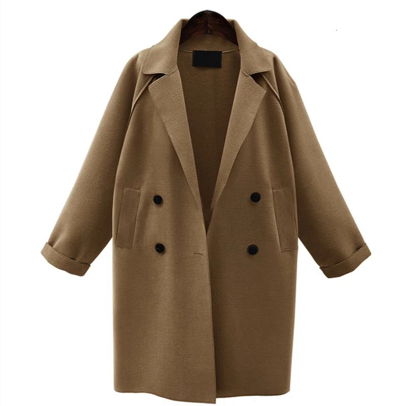 Новое модное женское Шерстяное Пальто осень-зима Европейский стиль большой размер длинное однотонное пальто Женская ветровка шерстяное пальто