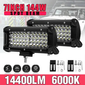 

1pc Car LED Work Light Spotlight 12V 144W 48-LED Four-Row Engineering Work Light Bar Spot Beam Lamp Off-Road Truck Work Light