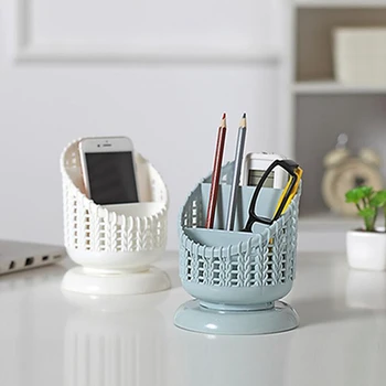 

Fashion Simulated Rattan Basket Solid Color Storage Holder Cute Plastic Pen Holder Student Office Organizer Storage Boxes