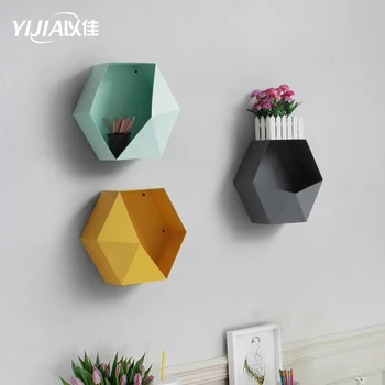 

Fashion Creative combination wall decoration living room bedroom geometric hexagonal rack metal flower shelf bookshelf