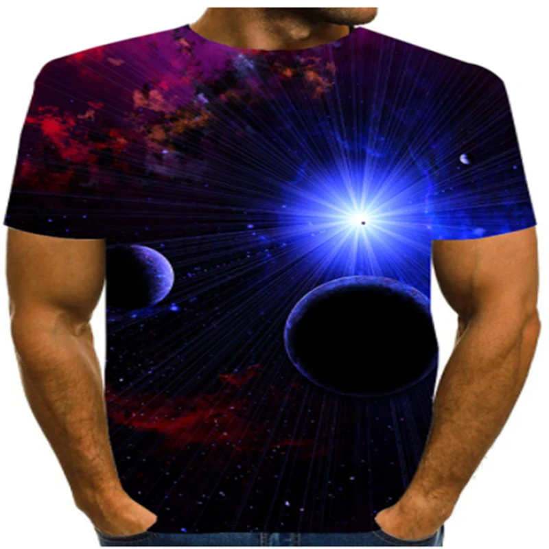 

2021 new 3d moon pattern T-shirt men's street casual print short-sleeved fashion comfortable casual all-match top