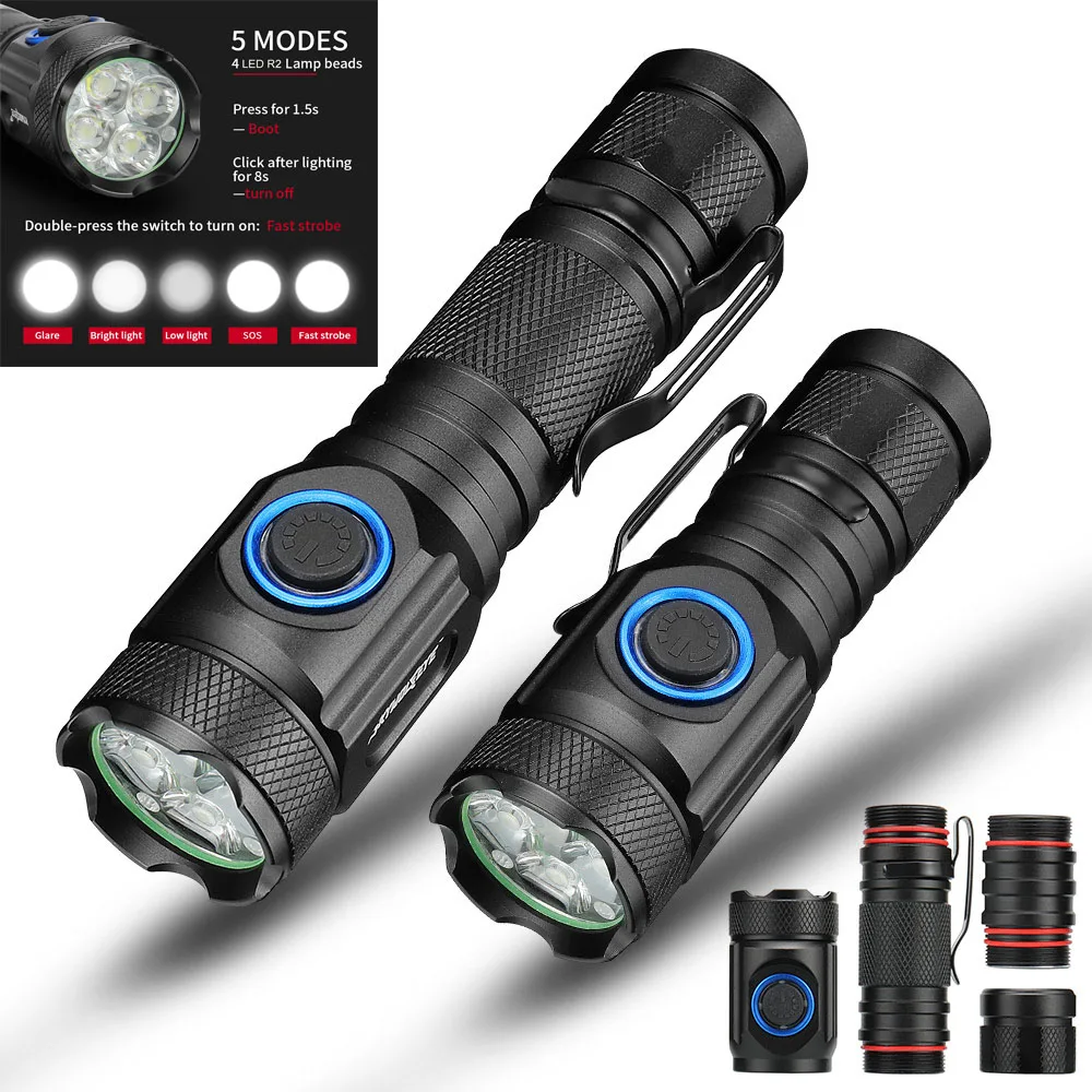 80000LM powerful mini tactical led flashlight usb cree XML R2 led torch waterproof 16340 or 18650 battery USB rechargeable|LED Flashlights| - AliExpress