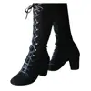 2022 Black boots women Shoes  knee high Women Casual Vintage Retro Mid-Calf Boots Lace Up Thick Heels Shoes ► Photo 3/6