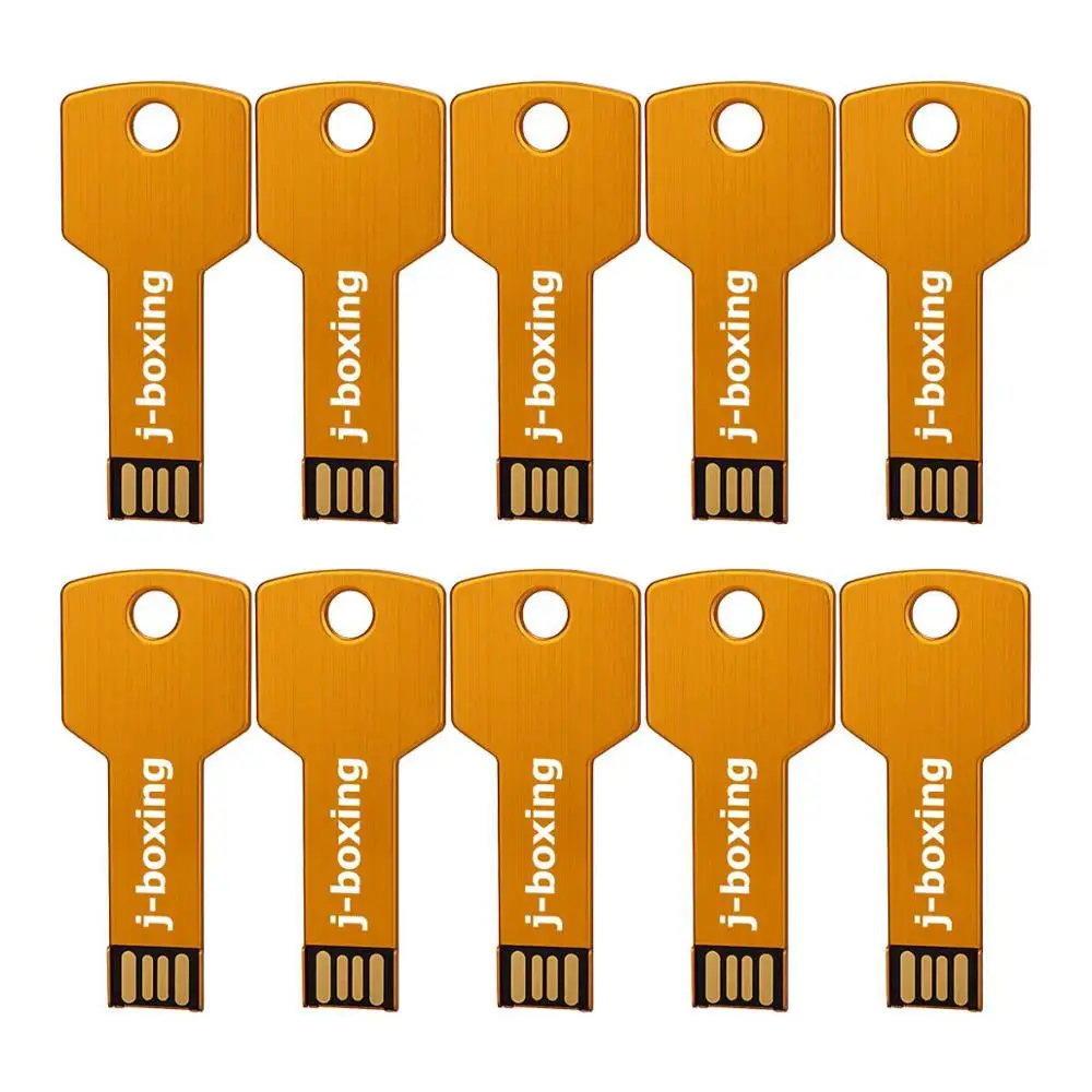 J-бокс USB флэш-накопители ключ Форма 10 шт./упак. 1 Гб 2 ГБ 4 ГБ 8 ГБ оперативной памяти, 16 Гб встроенной памяти, 32 ГБ флэш-накопитель USB флэш-карты флэш-накопитель для компьютера Mac подарки - Цвет: Золотой