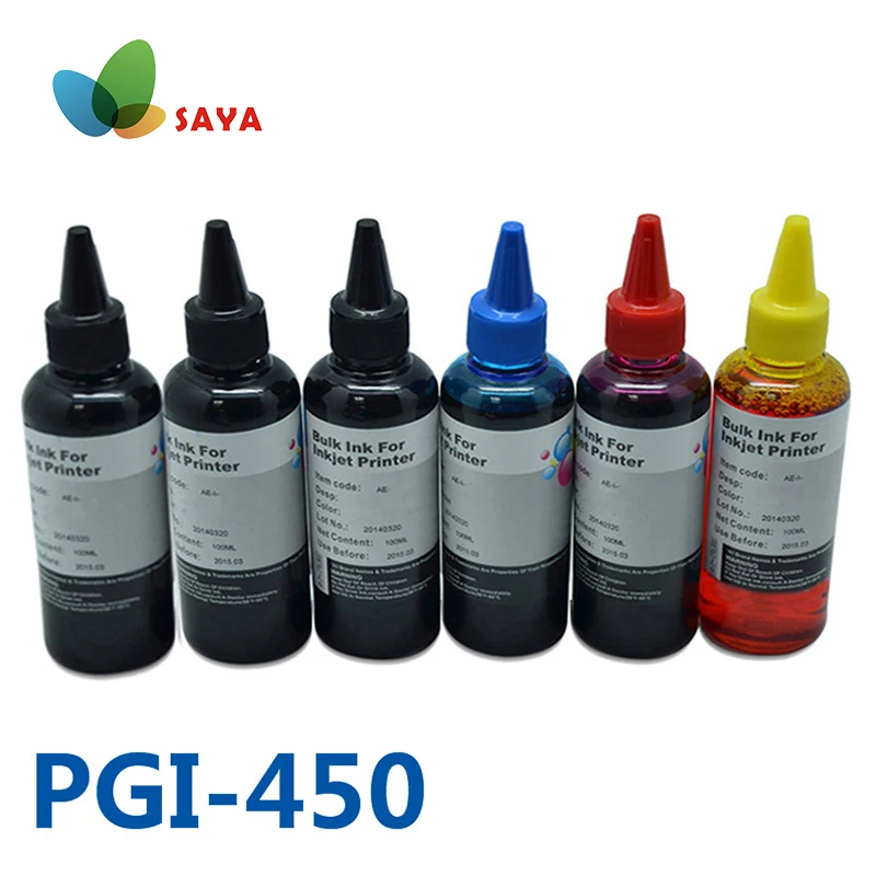 Kits de Recarga de Tinta da Impressora Tinta a Granel para Impressoras Ciss Canon Pixma Mg6340 Mg7140 Ip8740 Pgi-450 Pbk b c m y gy 6x100ml Pgi450 Cli451
