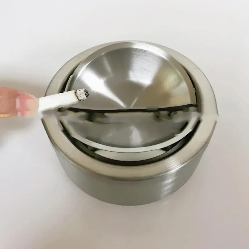 Cigarette Lidded Ashtray Stainless Steel Silver Windproof Ashtray With Lid Round Shape Smoking Ash Tray 1pc stainless steel ashtray metal ashtray