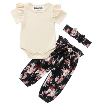 

0-18M Infant Newborn Baby Girls Flower Clothes Set Ruffles Romper Jumpsuit Floral Pants Outfits Summer Costumes