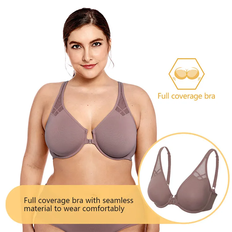 Для женщин размера плюс, Мягкий Бесшовный Бюстгальтер на косточках спереди близко бюстгальтер-борцовка