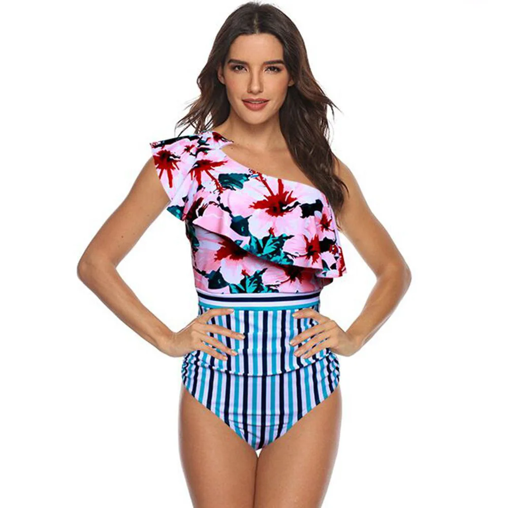 

2020 Sexy One Piece Swimsuit Women Swimwear Lace Monokini Push Up Swim Suit Bodysuit Bathing Suit One Shoulder Beach Wear Female
