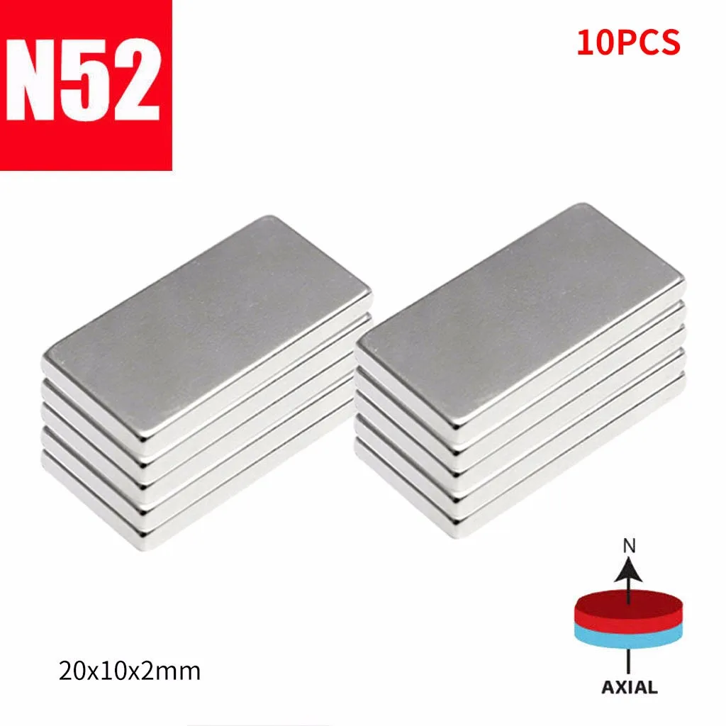 10 шт. 20X10X2 мм супер сильный неодимовый магнит прямоугольный корпус редкоземельный магнит N52 Тонкий Магнит Сильные магниты - Цвет: 10PC