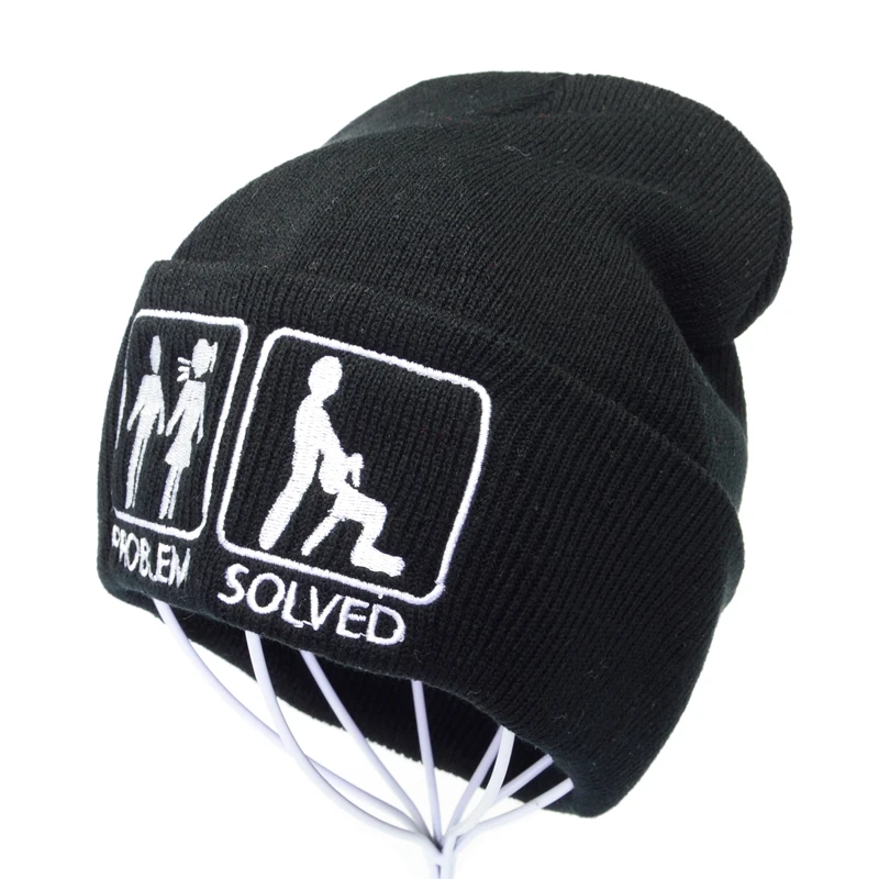 Проблема решенная вышивка вязаная теплая зимняя шапка мужская и женская Beaines для хлопковых шапок теплые однотонные повседневные шапочки лыжные шапочки шляпа