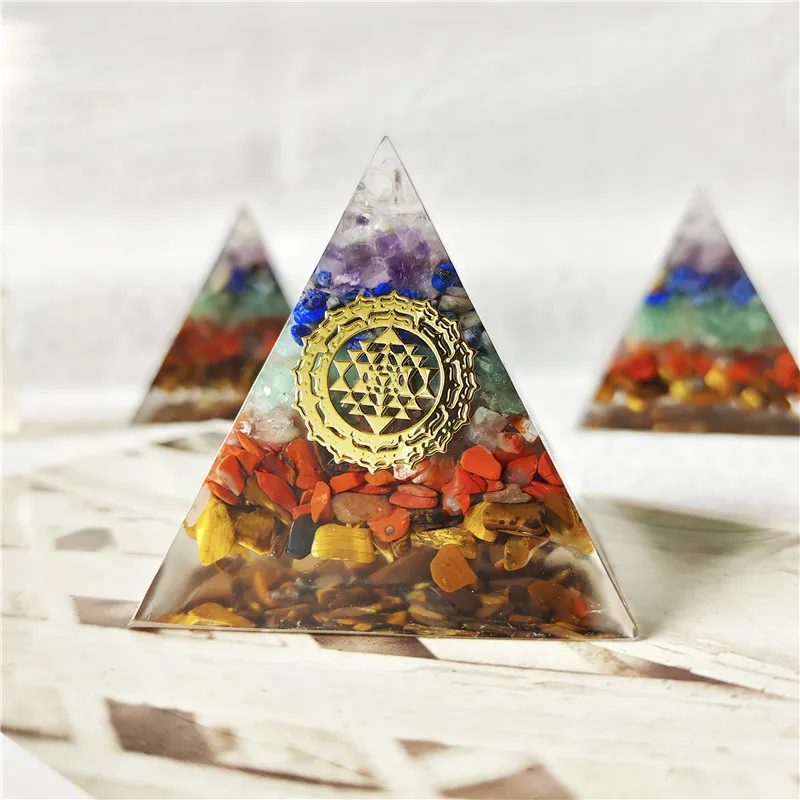 

Crystal Gemstone Stone decoration 7 Chakra Stones Organite Christmas Pyramid For Feng Shui Decor Home