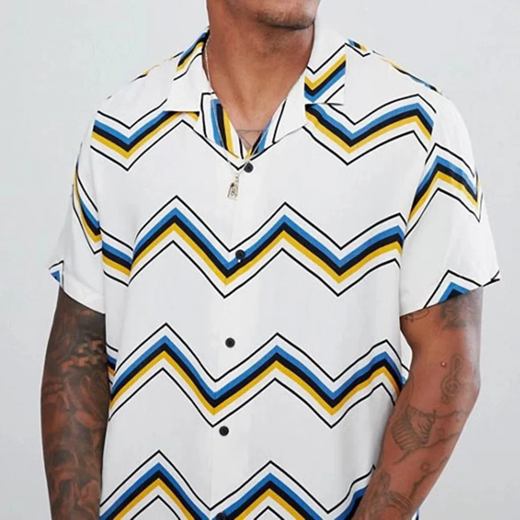 Men's Autumn Casual Formal Stripe Slim Fit Short Sleeve Dress Shirt Men Oversized Stripe Men Shirt Streetwear camisa masculina