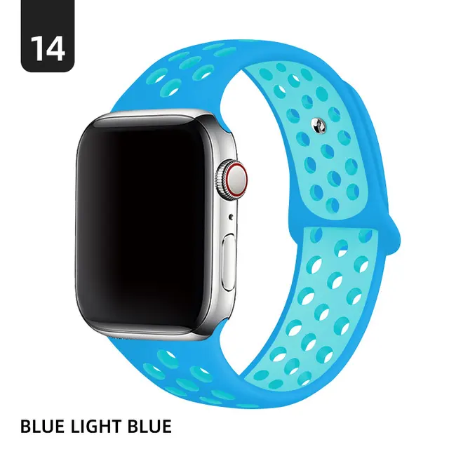 Silicone Strap For Apple Watch band 40mm 44mm 38mm 42mm 44 mm Rubber watchband smartwatch bracelet iWatch series 3 4 5 6 se band Sky blue with green