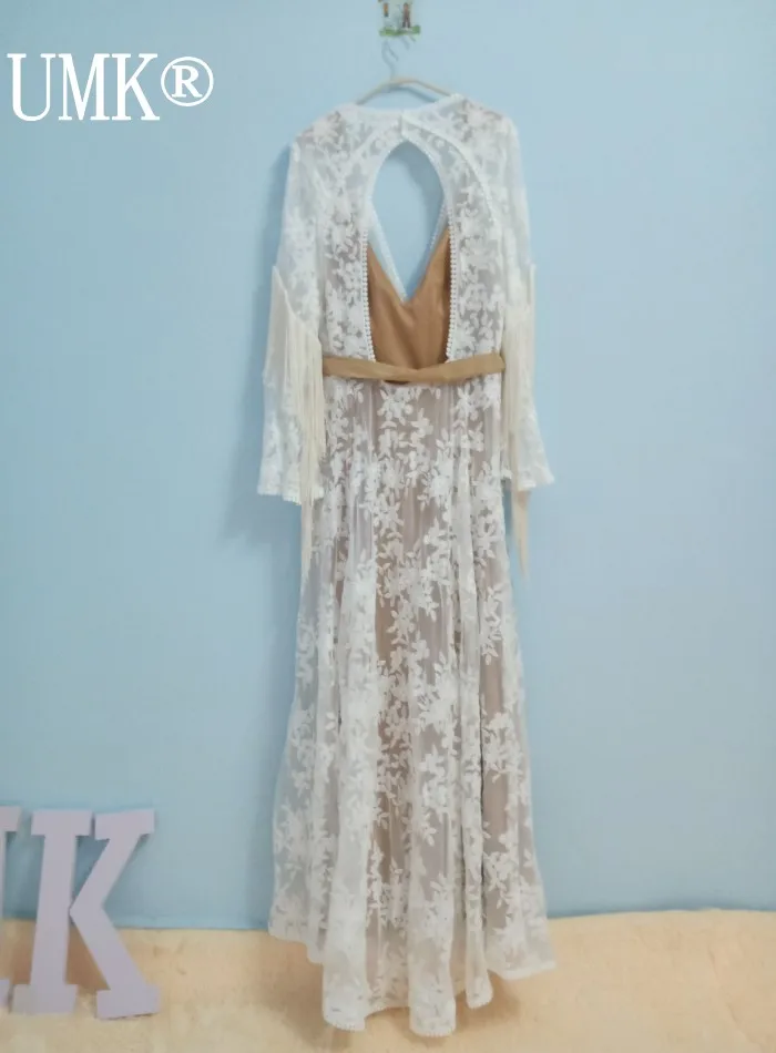 UMK Vestido De Noiva, винтажное богемное свадебное платье с длинным рукавом, элегантное платье с бахромой и открытой спиной, большие размеры, пляжные свадебные платья