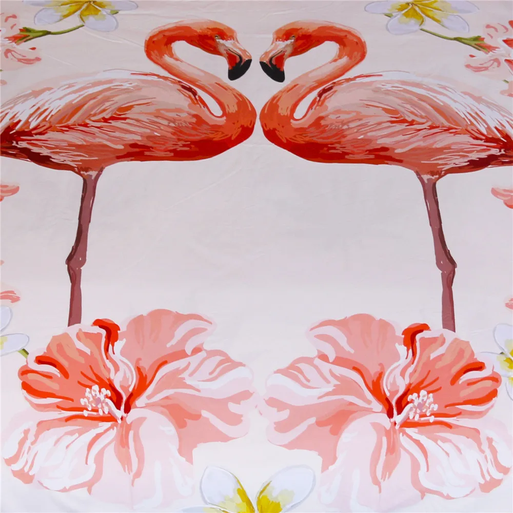 Flamingo Soft Bedclothes Flower Polyester Quilt Cover Bedding Set With Pillowcase Queen King Duvet Cover