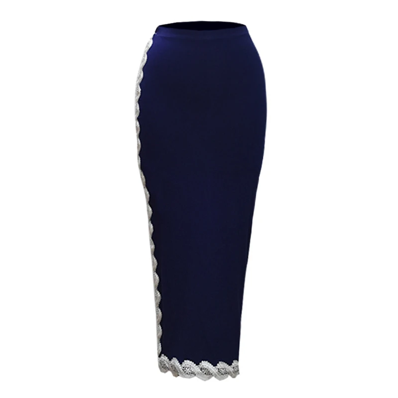Dark Blue Размера плюс Модальные Faldas Mujer Moda abaya мусульманские с высокой талией кружевные облегающие макси юбки длинные женская одежда Jupe Femme - Цвет: Dark Blue