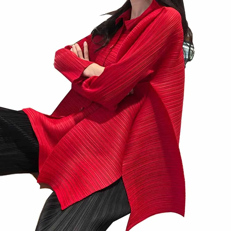 Женская плиссированная блузка Miyake однотонный однобортный Асимметричный Длинный
