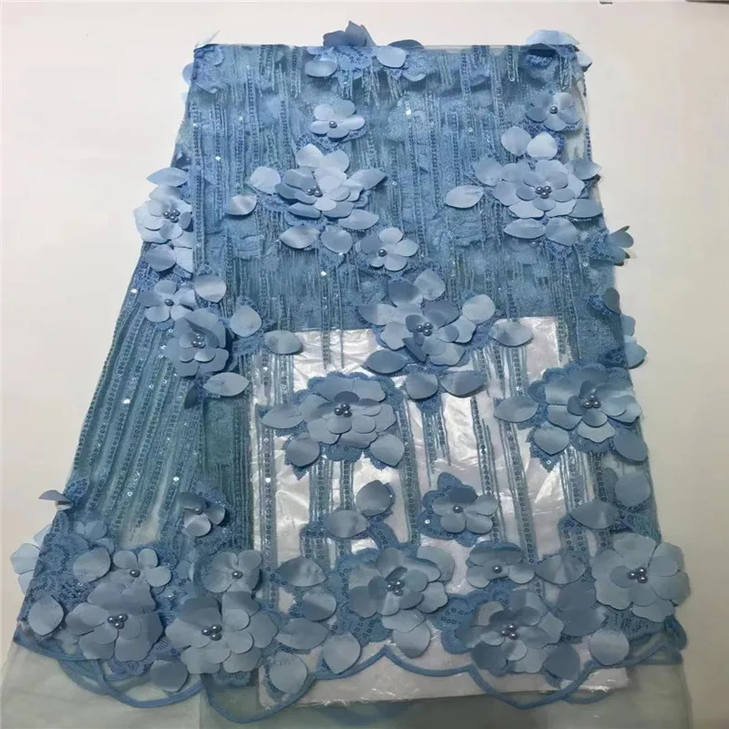 

NEW blue lace fabric african lace fabric 2019 high quality lace Beaded French Nigerian Lace Fabrics 3D Lace 5 yards a lot