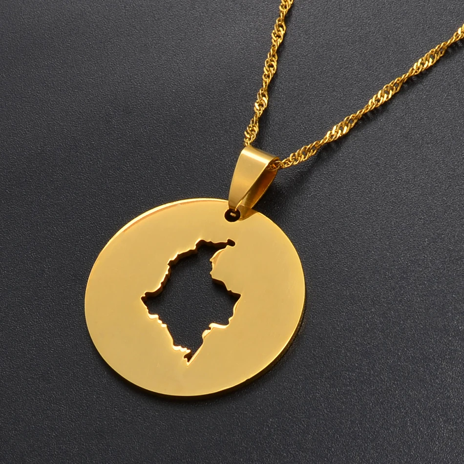 Anniyo цвета золота Круглые карта Колумбии кулон ожерелья для Для женщин колумбийский ювелирные изделия#015921