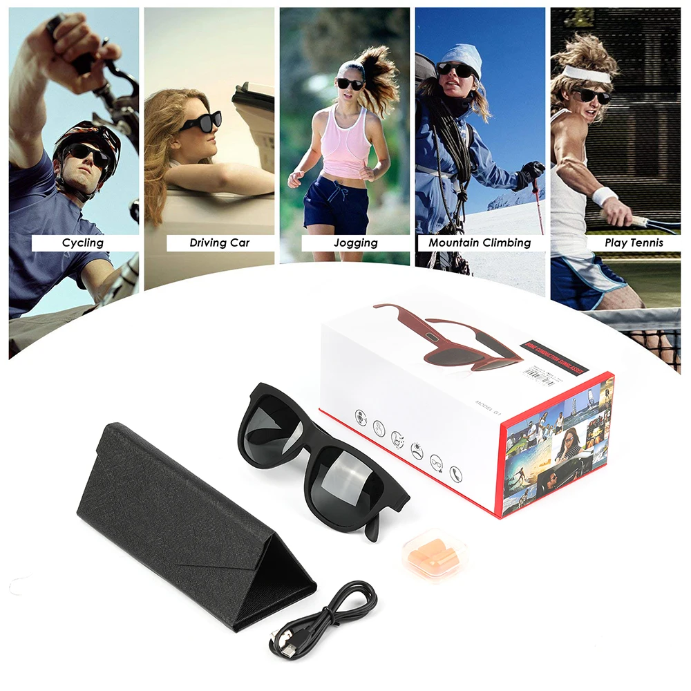 G1 Wireless Bone Conduction Bluetooth Sunglasses w/Mic Hands-Free Call Music Waterproof Smart Sunglasses for iPhone Android