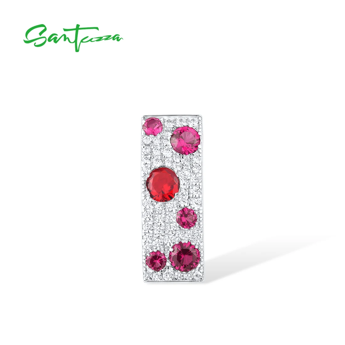 925 Sterling Silver Pendant for Women Rectangle Shiny Blue CZ Green Spinel Ruby Party Gift