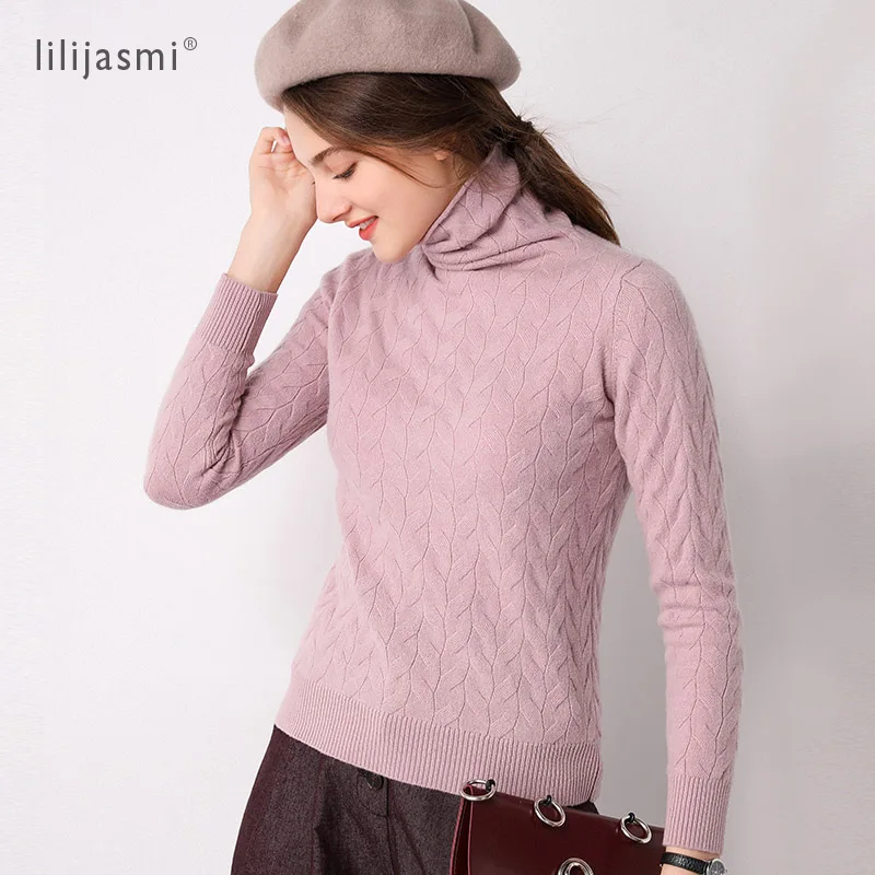 

Women's Cable Allover Turtleneck Wool Sweater 100% Merino Wool Pullover Sweater 2019 Trend Colors Sweaters Lady Jumpers