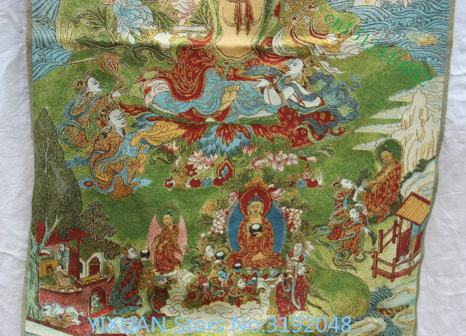 36 pulgadas seda satén Verde Tara iluminación diosa Tangka Thangka pinturas Фреска Крус-пунтада бордадо декорация