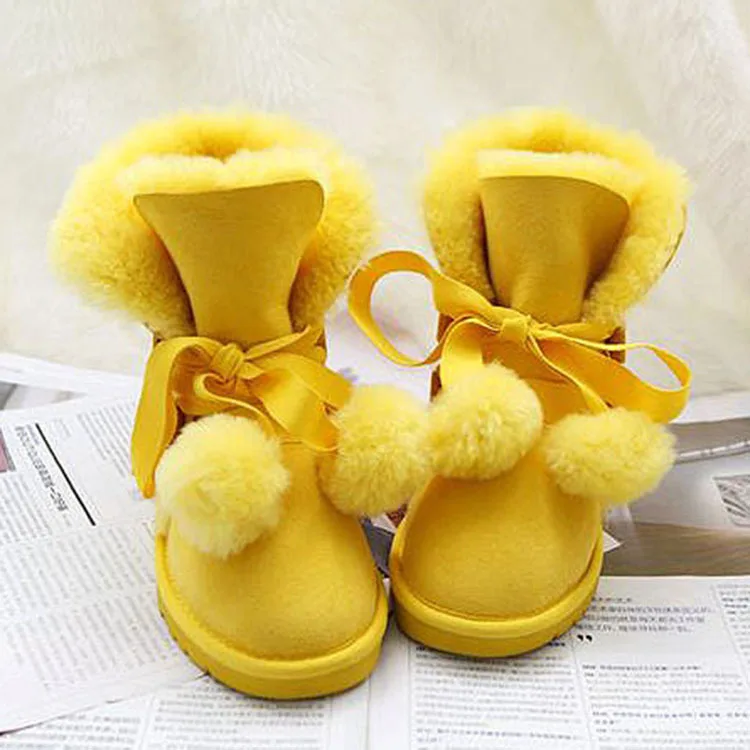 New Top Quality Fashion Women Snow Boots Natural Fur Warm Women Boots Genuine Sheepskin Leather Lace Up Winter Boots Shoes - Цвет: Yellow