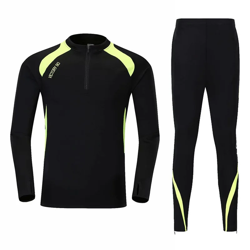 Футбольный спортивный костюм для взрослых мужчин; сезон осень-зима; командная рубашка; тренировочный костюм; куртка с длинными рукавами; детская одежда - Цвет: black green