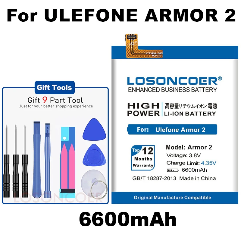 LOSONCOER аккумулятор 6600mAh Armor 2 для Ulefone Armor 2 батареи мобильного телефона+ быстрое прибытие