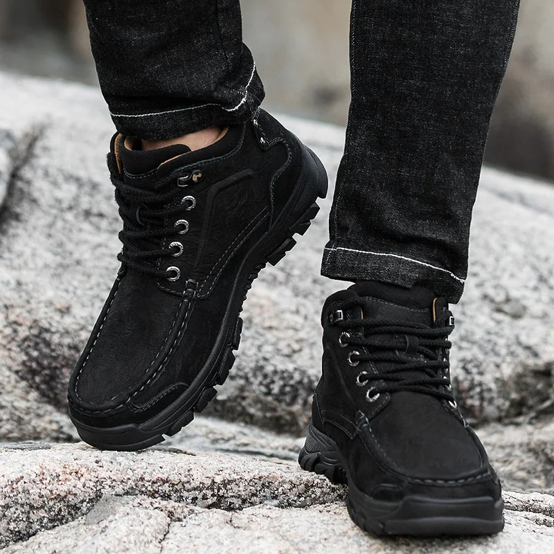 

2020 high quality fashion autumn and winter men's snow boots warm work boots lace up men's hiking boots round toe high-top shoes