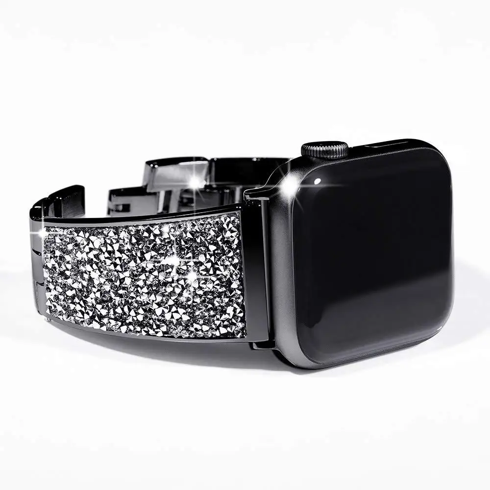 Роскошный Бриллиантовый ремешок для Apple Watch, ремешок 40 мм, 38 мм, браслет, ремешок, шикарный чешский камень, женский ремешок для часов iwatch, серия 5, 4 - Цвет ремешка: black