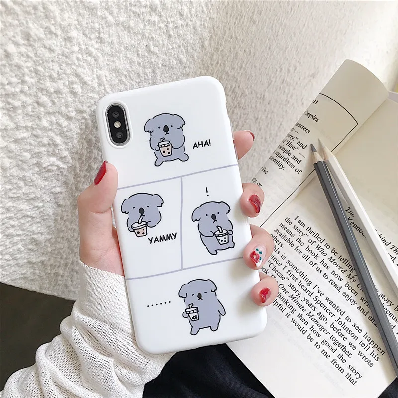 Милое животное коала напиток boba молочный чай чехол для телефона coque iPhone 7 6 6s 8 Plus xs max чехол силиконовый чехол для iPhone X XR чехол