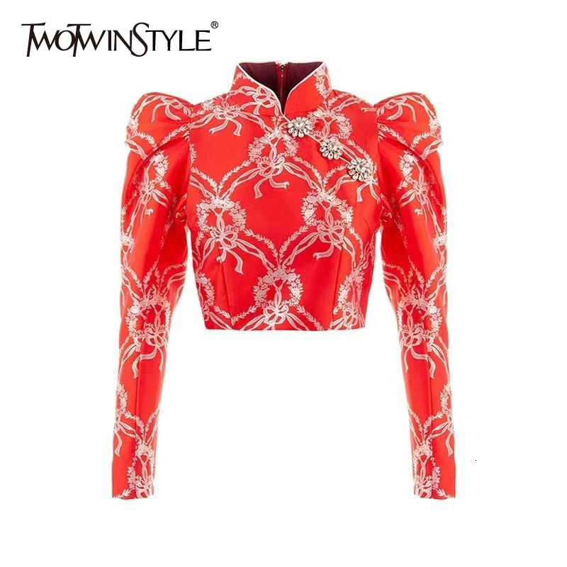 TWOTWINSTYLE Лоскутная Женская рубашка с бриллиантовым принтом популярного цвета со