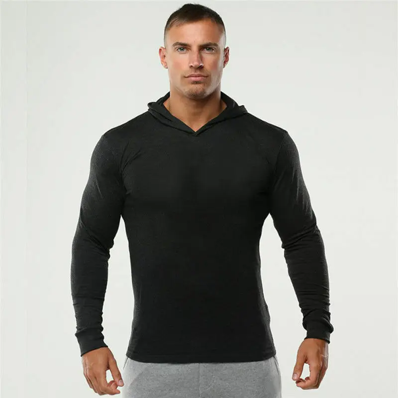 

Fashion Men Sexy Muscle Fit Gym Long Sleeve Hoodie Male Cool Style Bodybuilding Athletic Pullover Sweatshirt Plus Size
