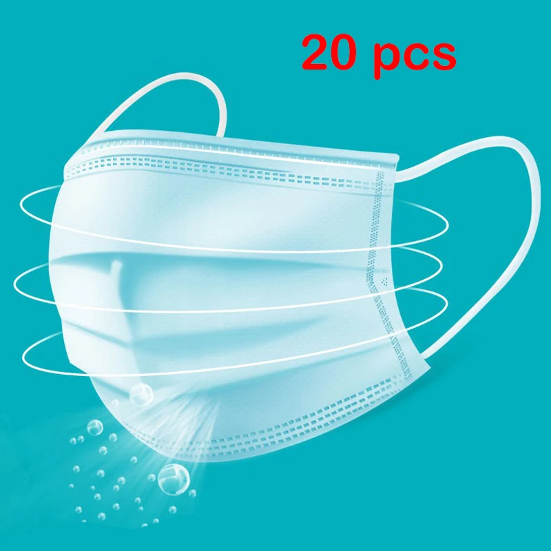

In stock!Disposable Masks 20 pcs Mouth Mask 3-Ply Anti-Dust Safe Breathable Nonwoven Elastic Earloop Mouth Face Masks Filter