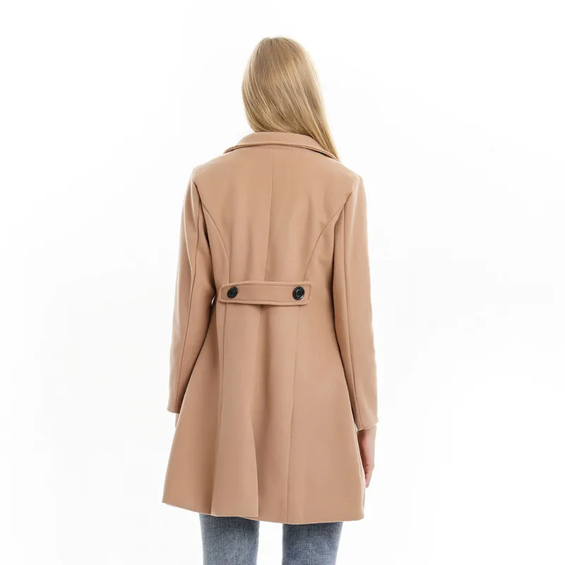 Женское длинное пальто, Осеннее зимнее двубортное шерстяное пальто для женщин, модная шерстяная верхняя одежда средней длины