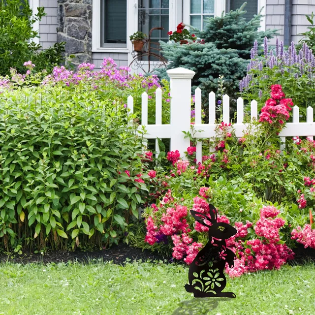 Art Kültéri Cica Fém Szobor Peg 3D Egér Figurák Föld Betét Dekoráció Az Udvari Dekorációhoz Ajándék Kastélyhoz Fekete Kert - Image 3