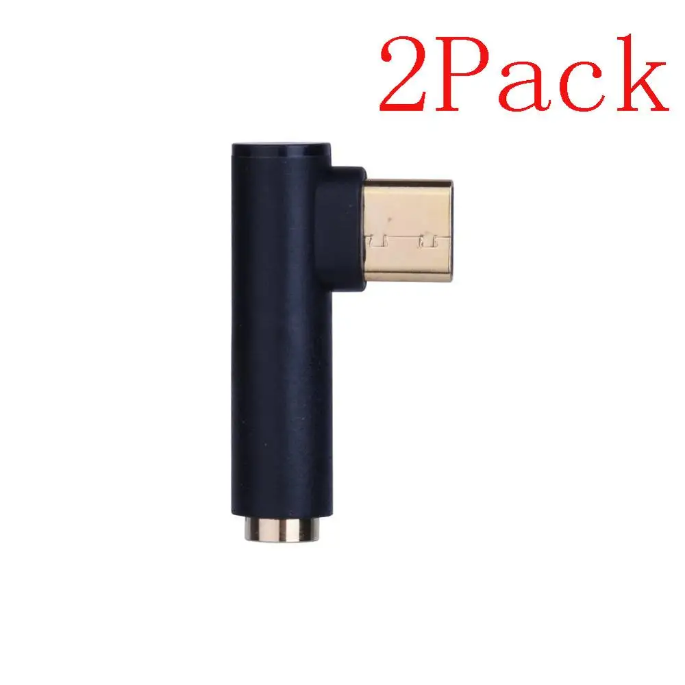 2pcs/set 3.5mm Jack to Type-C Audio Adapter 90 Degrees Right Angled Headphone Splitter Converter - Цвет: Black