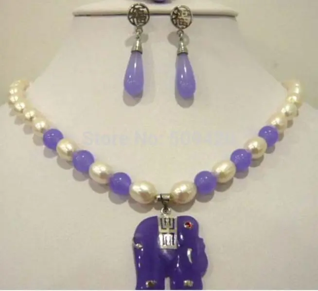 HUT567 Free p&ampp Wholesale FS65629&gt&gtwhite pearl /purple jade necklace elephant pendant earrs | Украшения и аксессуары