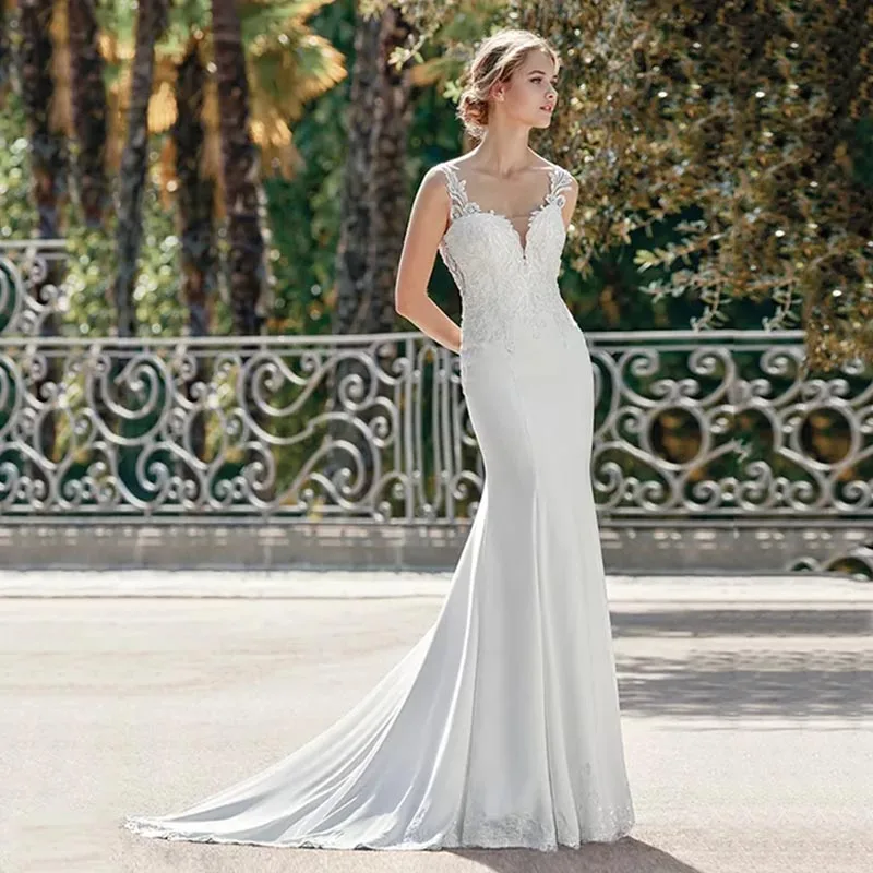 

Eightree Princess Wedding Dress Mermaid Trumpet Sweetheart Neck Cut-Out Wedding Dress 2019 Lace Appliques Robe de soiree