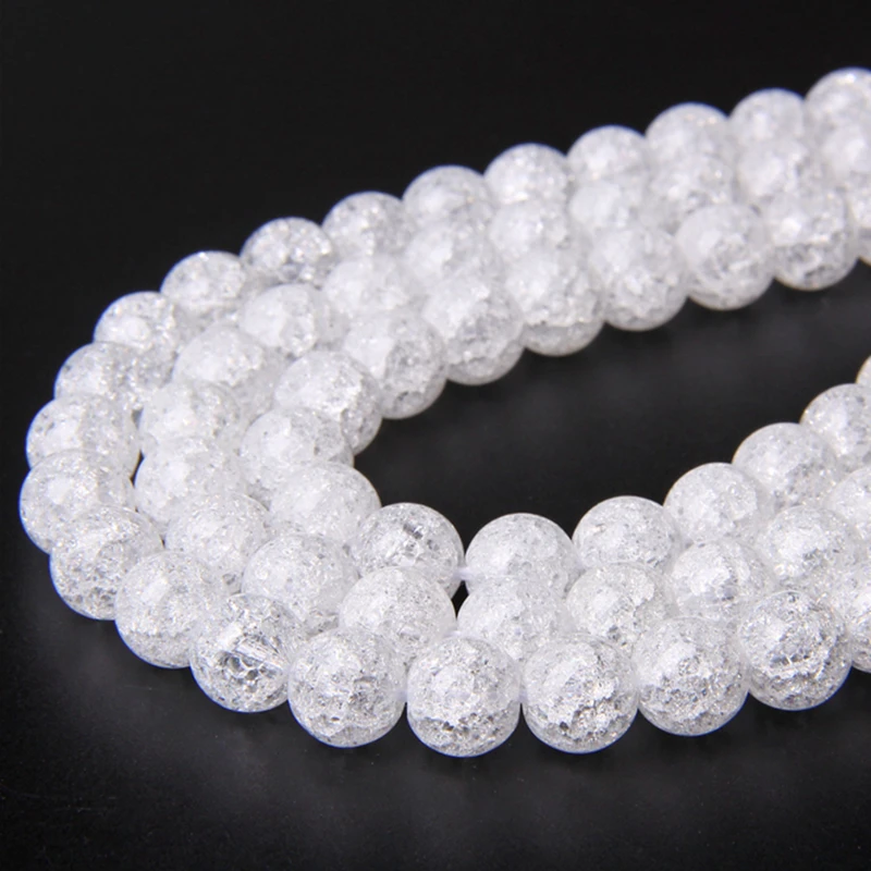 Оптовая продажа круглые стеклянные бусины с трещинами из натурального кварца и