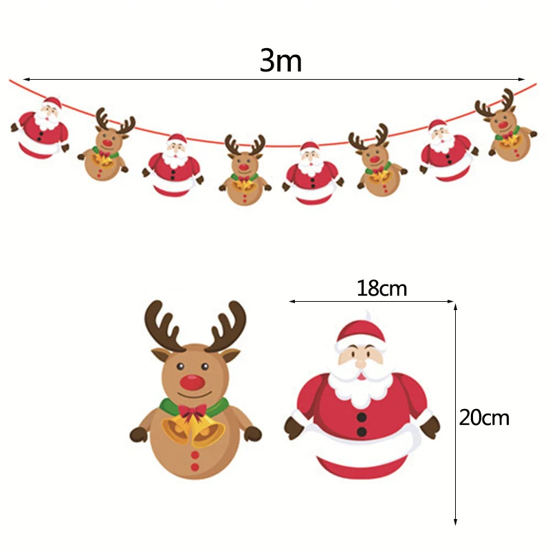 3M милые баннеры с изображением Санта Клауса, рождественские бумажные гирлянды, рождественские носки с изображением лося, новогодние вечерние баннеры