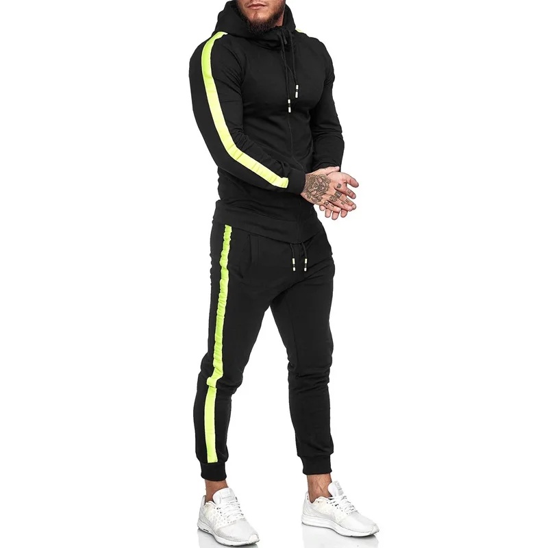 Muscle Autumn and Winter New Fitness Tide Fashion Slim Casual Sports Hooded Sweatshirt and Sweatpants Suit Men