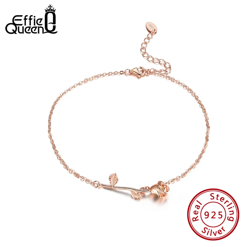 Effie Queen Exquiste Rose Flower Shape 100% 925 Silver Anklet for Women Girls Summer Sandals Beach Leg Jewelry Gift SA08 Effie Queen Exquiste Rose Flower Shape 100% 925 Silver Anklet for Women Girls Summer Sandals Beach Leg Jewelry Gift SA08